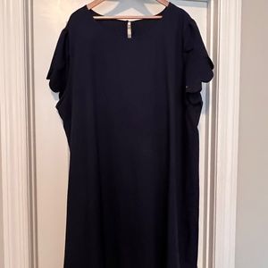 Navy Sheath Dress with Scalloped Detail